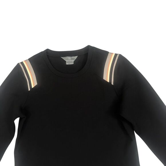 Aether Pullover Sweater Womens M Black Stripe Shoulder Crewneck Athletic Top - Picture 2 of 10